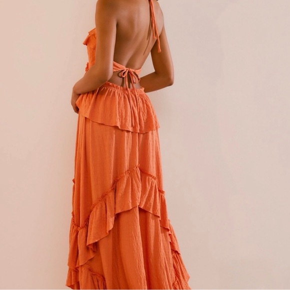 Orange Ruffled Halter Dress - Picture 2 of 4